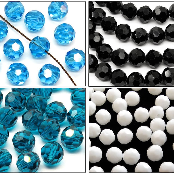 Lot de 20 Perles à Facettes en Cristal 8mm Couleur au choix: Bleu Vert - Aquamarine - Noir - Blanc