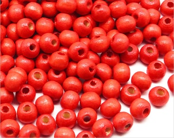 Perles Rondes en Bois 6mm Rouge quantité au choix 100, 500, 1000