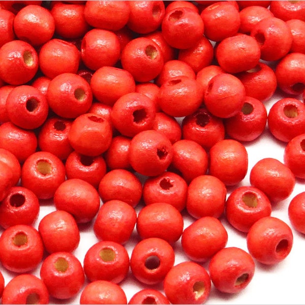 Perles Rondes en Bois 6mm Rouge quantité au choix 100, 500, 1000