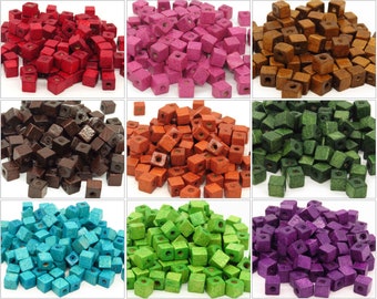 Lot de 100 Perles Cubes en Bois 6mm Couleur au choix