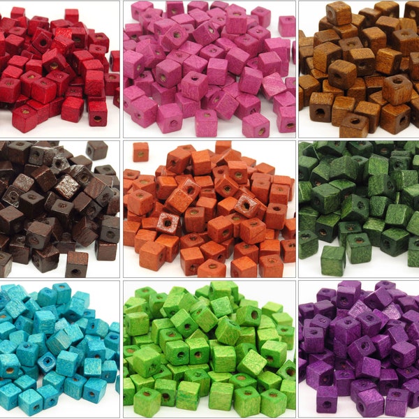 Lot of 100 Wooden Cube Beads 6mm Color of your choice