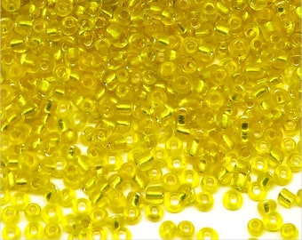 Perles de Rocailles 2mm en verre Trou Argenté Or Jaune, Lot 20g Environ 1600 pcs