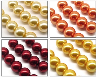 Lot de 20 Perles 10mm Rondes Nacrées en Verre couleur au Choix - Bordeaux - Jaune Aurore - Doré - Orange