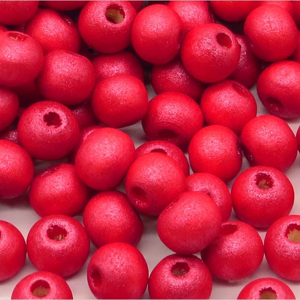 Perles Rondes en Bois 8mm Rouge Framboise pour Création de Bijoux quantité au choix 100, 500, 1000 pcs