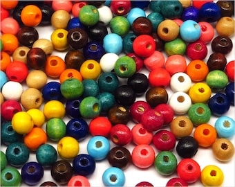 Lot de 500 Perles en Bois 8mm Mélange de couleurs