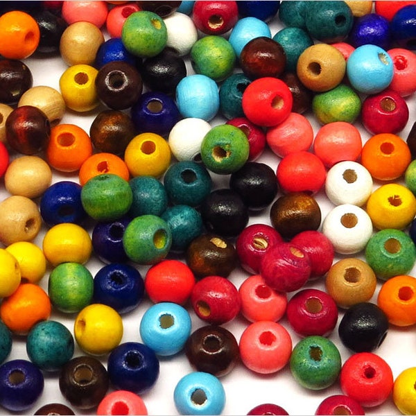 Lot de 500 Perles en Bois 8mm Mélange de couleurs