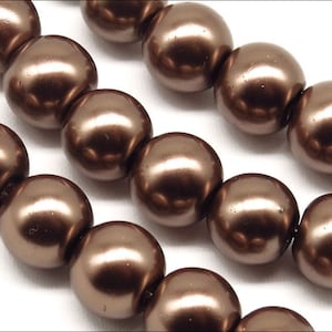 Lot of 30 8mm Round Pearly Glass Beads in your choice of color Brown Orange Beige Ivory Brown