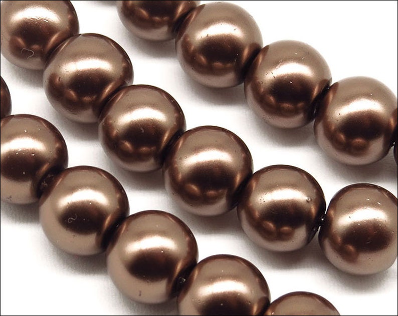 Lot of 30 8mm Round Pearly Glass Beads in your choice of color Brown Orange Beige Ivory Brown