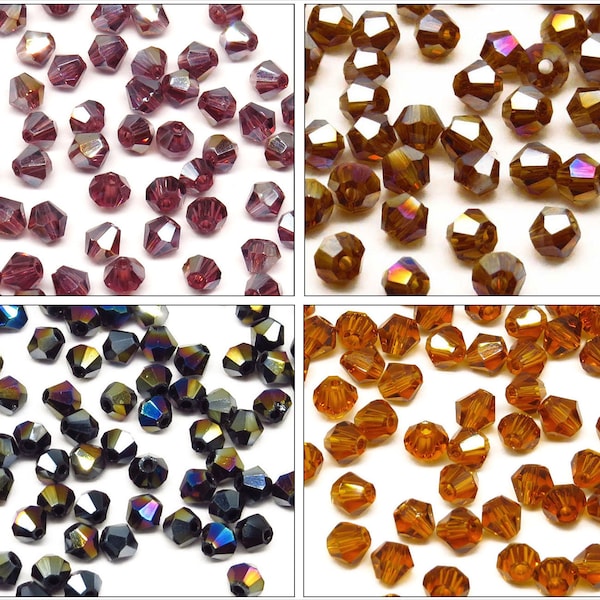 Set mit 40 tschechischen Kreiselperlen 4 mm in der Kristallfarbe Ihrer Wahl: Amethyst AB – Irisierendes Braun – Irisierendes Schwarz – Topas