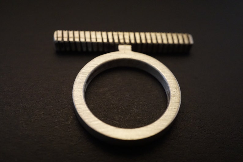 Hand fabricated bar with grooved lines sterling silver ring Etsy