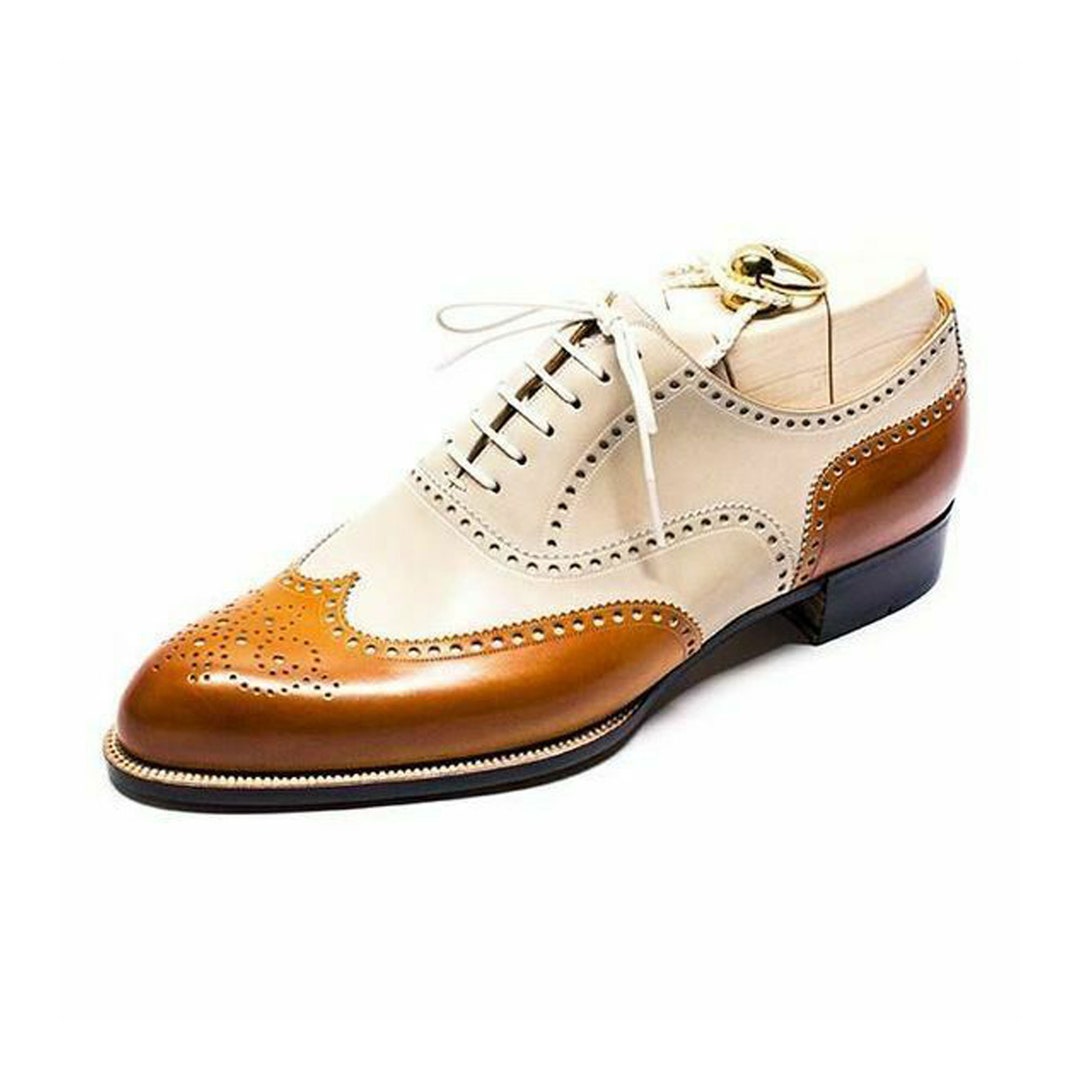 New Men's Handmade Tan and White Leather Oxford Lace up - Etsy