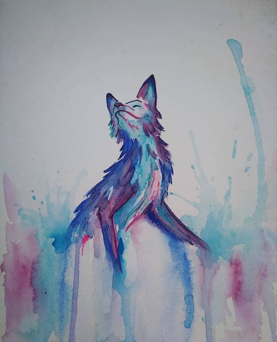 Blue fox watercolour