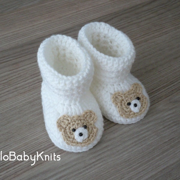 Teddy bear crochet baby booties, Baby boy booties, Bear baby booties, Newborn boy gift