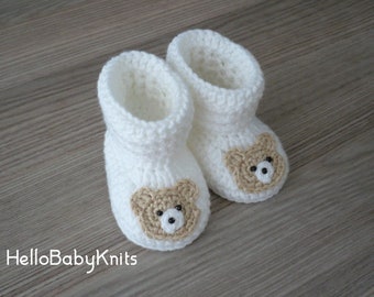 Teddy häkeln Babyschuhe, Baby Booties, Bär Babyschuhe, Neugeborene Jungen Geschenk