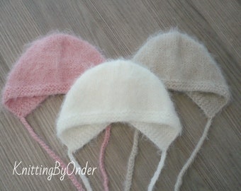 Knit Bonnet, Newborn Knit Hat, Knit Hat, Photography Prop Hat, Mohair Knit Photo Prop Bonnet