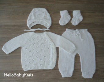 Handgestricktes Baby Outfit, Take home Outfit, Neugeborenen Jungen Outfit, Neugeborenen Mädchen Outfit, Neues Baby Geschenk, Neugeborenen Geschenk