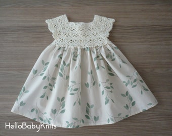 Vestido de bebé blanco de algodón orgánico, vestido de bebé de ganchillo, vestido de niño pequeño, vestido de bebé de Pascua, vestido de 1er cumpleaños