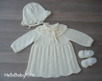 Hand knit baby girl outfit, Baby girl Christmas outfit 3-6 months, Christmas baby gift, Baby girl winter outfit