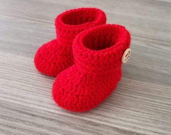 Crochet Red Baby Booties: Christmas Newborn Slippers