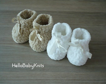 Crochet Baby Booties, Soft Plush Newborn Shoes, Baby Shower Gift