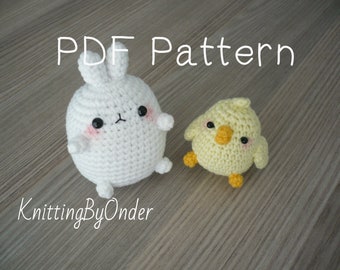 Patrón PDF Molang & Piu Piu Patrón de crochet amigurumi peluches conejito y pollito souvenir de Pascua