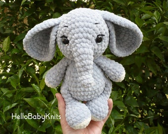 Handmade gift Plush elephant, Crochet elephant baby gift, Safari animals Elephant amigurumi