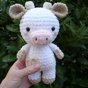 Crochet Cow Plushie: Soft Pink Fluffy Stuffed Animal