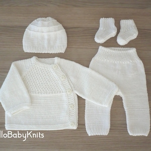 Hand Knit Newborn Boy Outfit: Organic Cotton Take Home Set