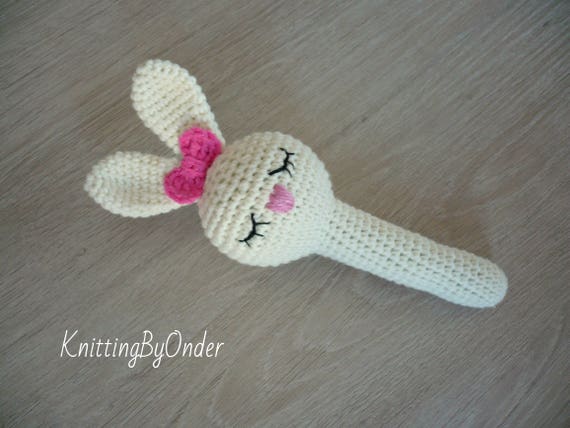Crochet Baby Rattle Bunny Rabbit Handmade Rattle Stuffed Bunny Etsy