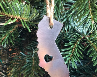 Metal Home State w/ Heart Christmas Ornament
