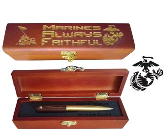 USMC Gifts for Men | Wood Pen & Engraved Gift Box | Marine Birthday Present Marine Corps Boyfriend / Husband Gift Idea Marine Flag symbol