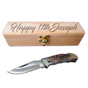 11th Anniversary | Engraved Pocket Knife & Laser Engraved Gift Box | Unique Manly Steel Anniversary - Great 11 Year Present idea for him