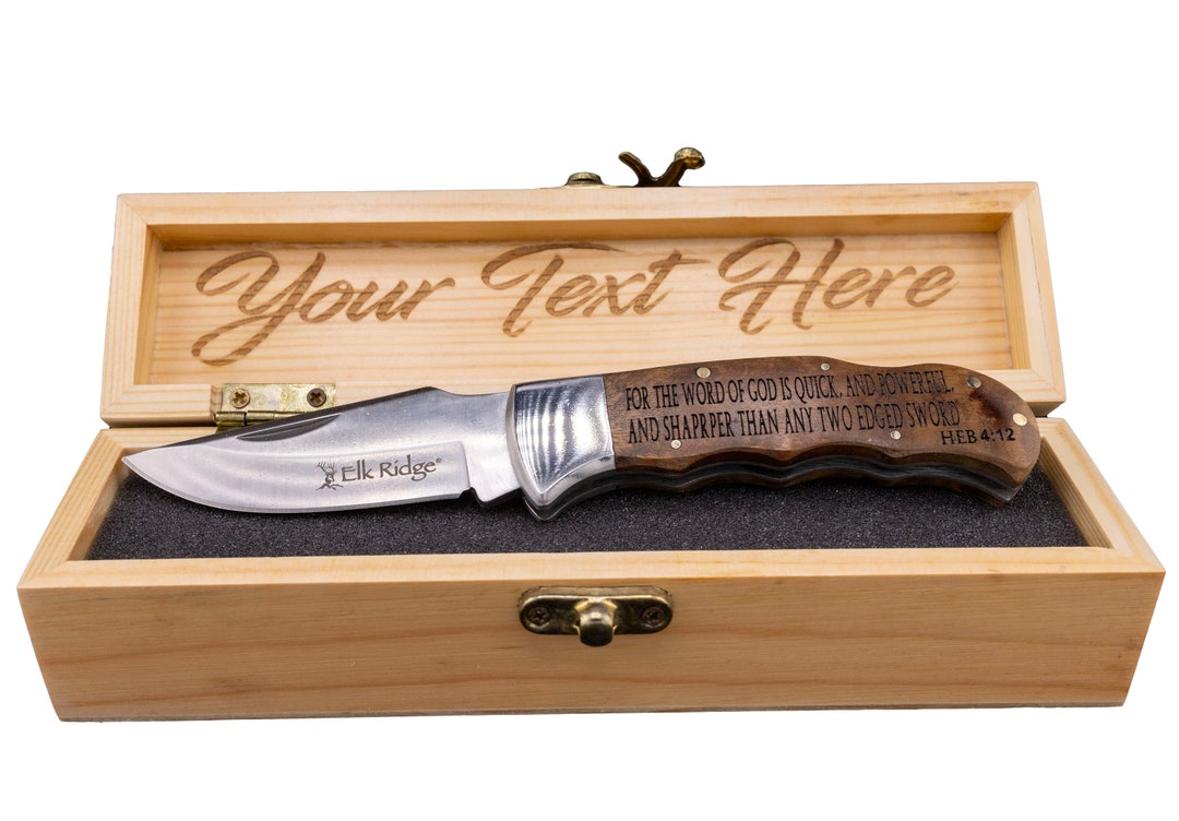 Scriptural Gift Personalized Pocket Knife & Engraved Wood Gift Box Unique Encouraging Scripture