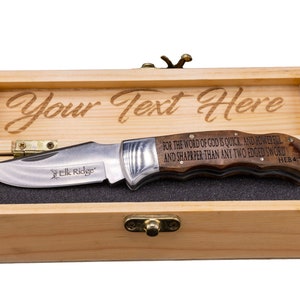 Coltellino tascabile personalizzato e scatola regalo in legno incisa: regalo scritturale