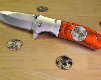 Colorado State Coin Pocket Knife | Engraved Personalized Award Gift | Wood Customized Gift Box