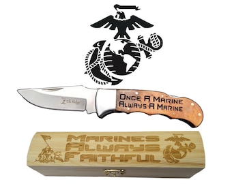 US Marine Corps Gifts for Him | USMC pocket knife | SEMPER Fi Personalized engraved Knife - Anniversary for Marine