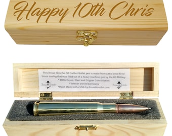 10 year anniversary gift for Husband - Surprise Tin Gift For Him | Bullet pen & Engraved Box | Personalized Wedding 10th Anniversary Present