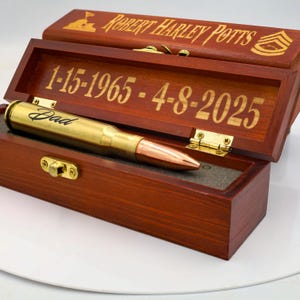 Marine Veteran Bullet Urn Box - Custom Engraved | USMC Memorial Keepsake | Real Brass Military Cremation Urn for Dad, Husband, or Hero