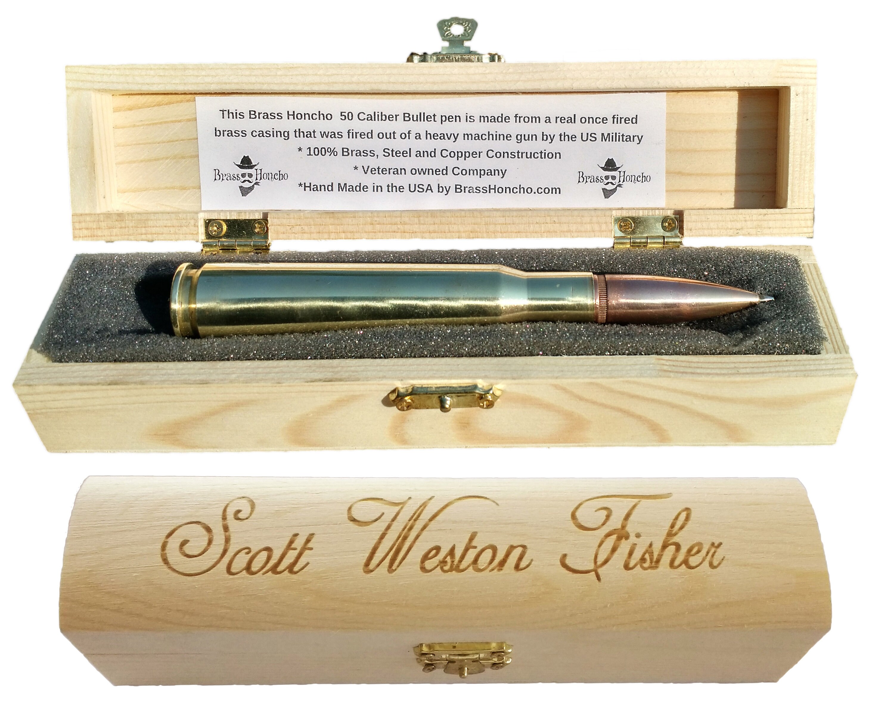 Real Bullet Casing Refillable Twist Pen- Polished Brass