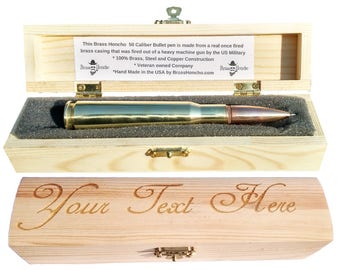 Second Amendment Gifts | Real Bullet Pen & Personalized Wood Gift Box | Molon Labe | Come And Take It | 2nd