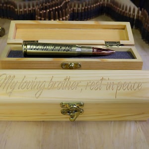 Brothers Custom Urn | Manly Cremation Urn | 50 Cal Bullet - Mini Brass Keepsake Memorial In Box Personalized