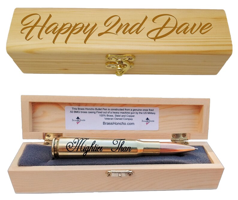 2-year anniversary gifts for him #2: Real bullet pen and custom box ($39.98)