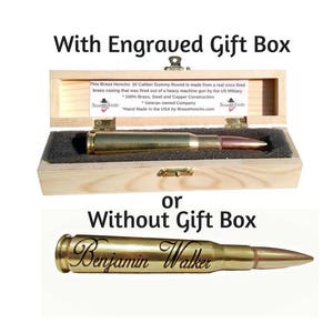 Personalized Bullet Dummy Desk Ornament - Made From a Real .50 Cal Bullet | Engraved wood Gift Box