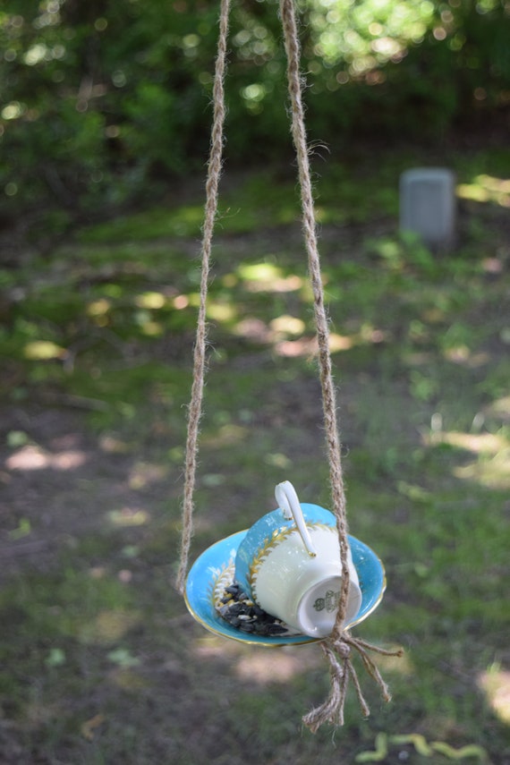 Teacup Bird Feeder Garden Art Yard Decor Etsy