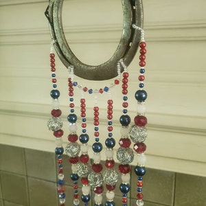 Horseshoe Sun Catcher, Red, White, & Blue Sun Catcher, Garden Art, Yard Decor