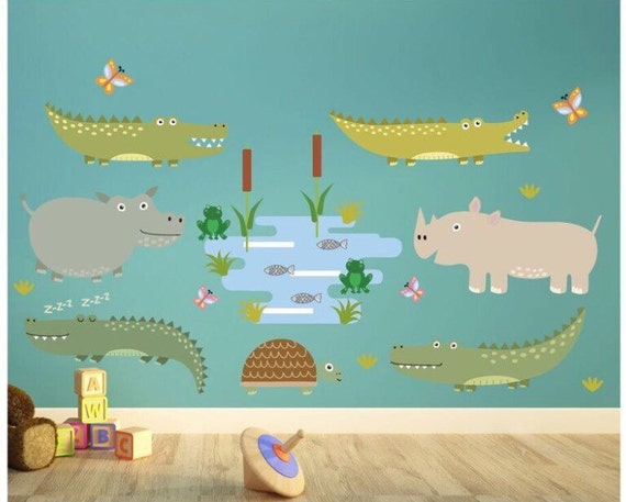 Childrens Bedroom Wall Stickers Kids Wall Decals For Bedroom Playroom Crocodile Wall Stickers Swamp Animals
