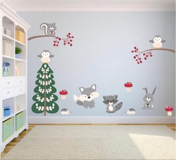 Childrens Winter Woodland Wall Stickers Nursery Wall Decals Nursery Decor Woodland Animal Theme Kids Wall Stickers