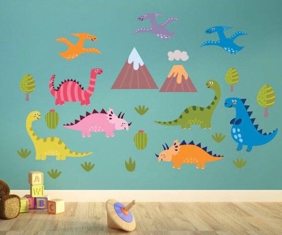 Dinosaur Theme Kids Wall Decals Dinosaur Themed Kids Wall Stickers Boys Wall Stickers Dinosaur Themed Bedroom Playroom Decoration