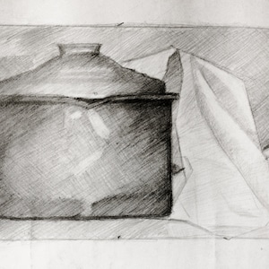 Old Pot - Still life Pencil Sketch Study Original Drawing on paper Black and White Print