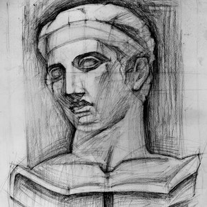 Apollo Charcoal Sketch Study Original Drawing on paper Black and White Print